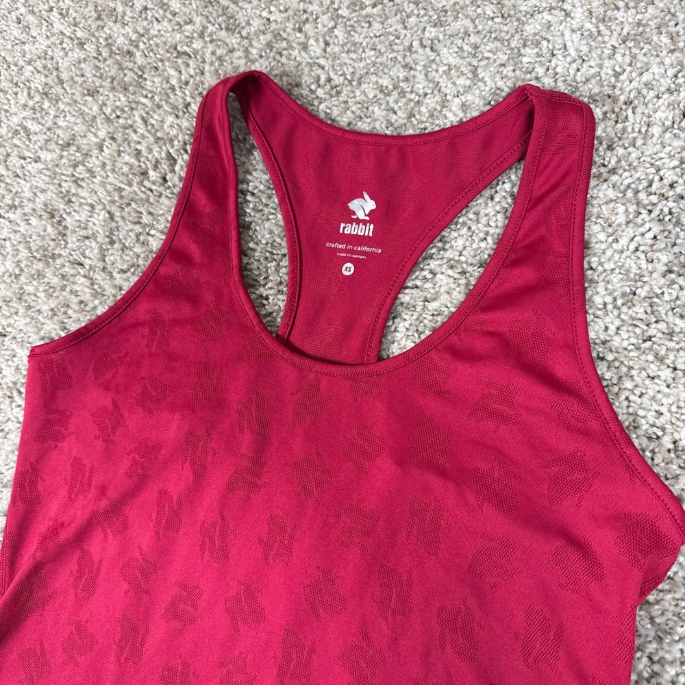 Rabbit Running Tank Top Womens XS Red Jacquard Racerback Performance R0007